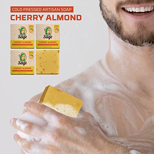 Age Of Sage Natural Bar Soap For Men - Vegan Bath Soap Bars Gift Set - Handmade Cold Process Artisan Soap W/Essential Oil, Aromatic Moisturizing Wash Soaps, Fragrant Cherry Almond Scent (4 Pack) #TOP6