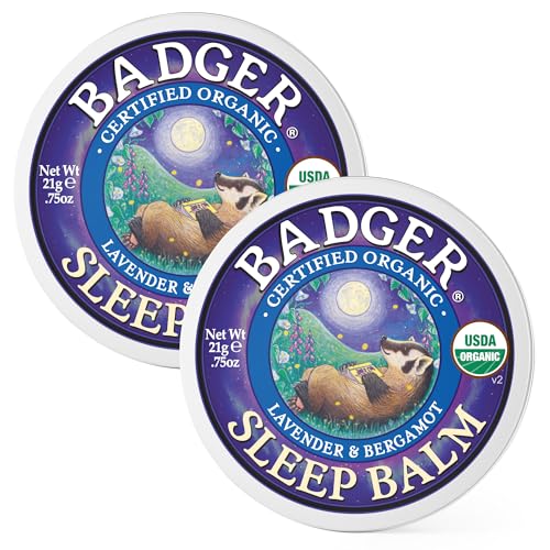 Badger Sleep Balm Organic Essential Oil Aromatherapy Natural Sleep Balm for Adults & Kids Relaxing & Calming Lavender & Bergamot Natural Sleep Support .75 oz Tin 2-Pack