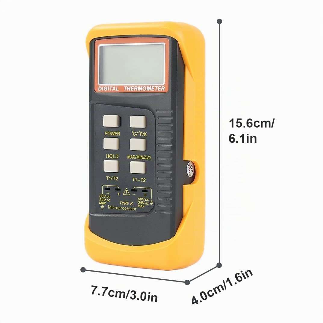 Mengshen Thermomètre Numérique De Type K 2 Canaux Avec Capteur De Sonde | 4 Thermocouples -50~1370 ° C (-58~2498 ° F) ° C ° F Mesure De Température Portative Commutable à L'échelle Kelvin