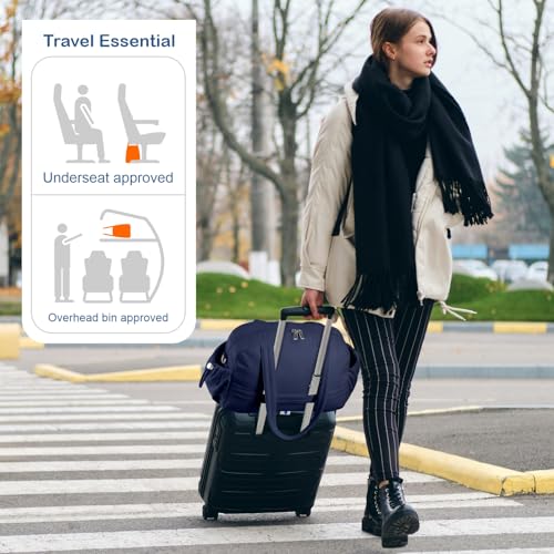 TOPDesign Travel Duffel Bag for Women, Puffer Gym Bag Sports Tote with Wet Pocket, Carry On Weekender with Luggage Sleeve (Navy Blue)2