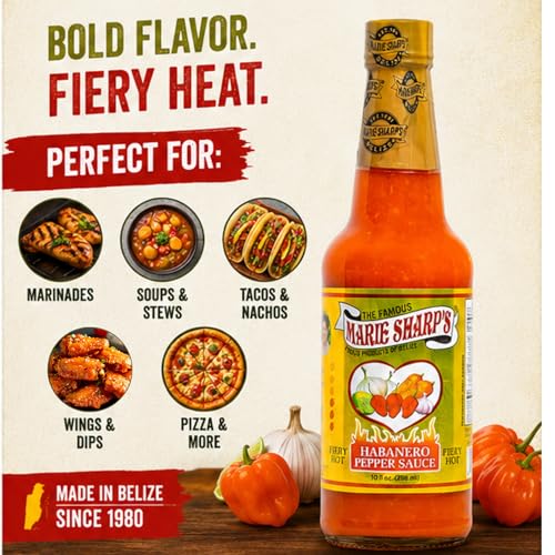 Image of Marie Sharp's Fiery Hot Habanero Pepper Sauce, 10 oz - Extra Hot Belizean Hot Sauce with Intense Heat & Flavor - All-Natural, Gluten-Free (Pack of 2)