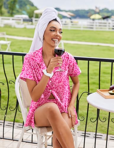 Image of Ekouaer Silk Pajamas for Women Button Down Sleepwear 2 Piece Pjs Shorts Set | Classic Short Sleeve Notch Neck Lounge Set with Pockets,Soft Cute Pj Set,Bridal Gifts,Pajama Party,Maternity Outfits