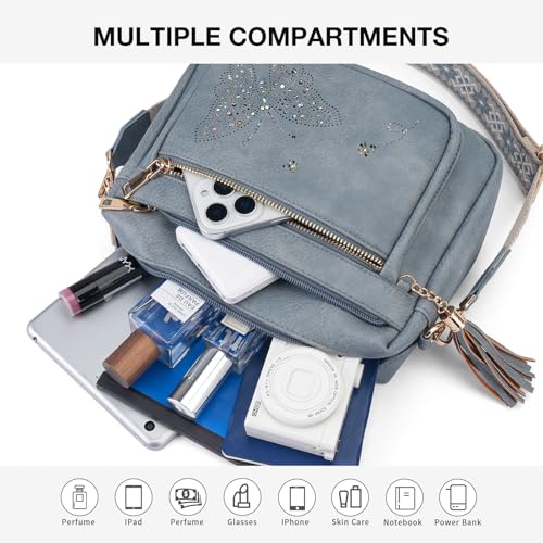 Image of KITEVIUN Crossbody Bags for Women Trendy Leather Crossbody Purse Shoulder Handbags Butterfly Design