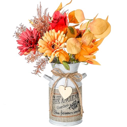 Umigy Fall Artificial Flower Berry Stems with Vase Thanksgiving Table Centerpiece Floral Arrangements Rustic Branches Picks for Autumn Harvest Christmas Farmhouse Home Indoor Office Decor(Flower)
