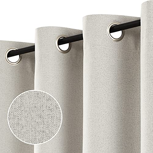 Fmfunctex Natural Blackout Curtains For Living Room Bedroom 84 Inch 100% Full Blackout Window Curtains Natural Cream Faux Linen Curtain Panels Thermal Insulated 2 Pack Natural 52" W #TOP10