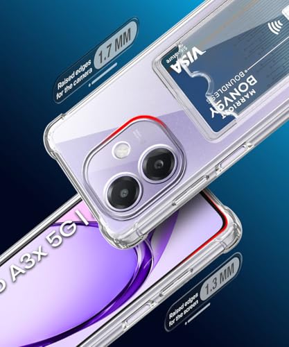 Image of WOW IMAGINE Transparent Back Cover Case for Oppo A3x 5G | A3x 4G | A3 5G | Flexible Built-in Slim Card Pockets Wallet | 360 Camera Protection TPU | Soft Silicone Mobile Cover - Transparent