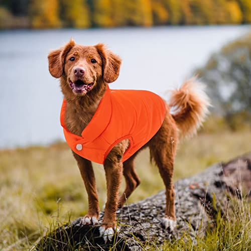 ASENKU Windproof Dog Winter Coat Waterproof Dog Jacket Warm Dog Vest Cold Weather Pet Apparel with 2 Layers Fleece Lined for Small Medium Large Dogs (Orange, XL)