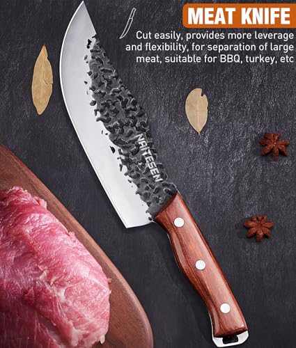 4PCS-Butcher-Knife-and-Kitchen-Knife-Set-2-in-1-Hand-Forged-Serbian-Chef-Knife-Meat-Cleaver-Meat-Knife-Boning-Knife-Very-Sharp-for-Meat-Cutting-Home-Kitchen-Cooking-BBQ-Gifts-for-Men-Women