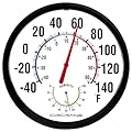 Circrane 13.25 Inch Round Thermometer with Hygrometer, Large Indoor Wall Thermometer Patio Bimetal Weather Thermometer, No Battery Required, Black