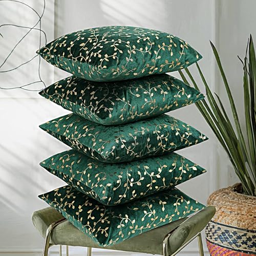 Image of RD TREND Premium Velvet Cushion Covers Set of 5 | Soft Decorative Throw Pillow Covers for Sofa, Bed & Living Room | Cushion Cover 24 inch x 24 inch (60x60 cm) Dark Green