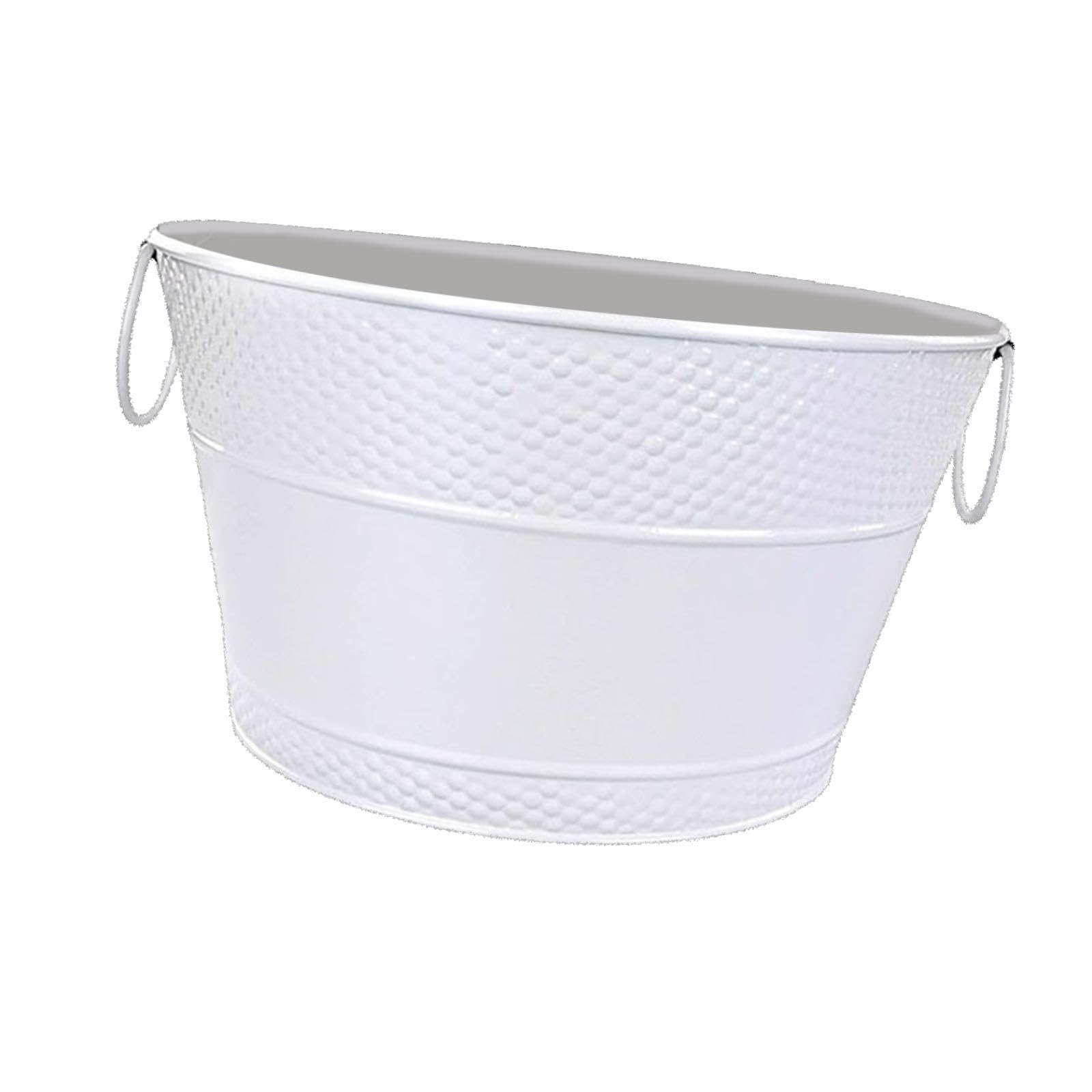 Baoblaze Cubo de hielo, bañera de hierro galvanizado, balde de vino de almacenamiento de bebida de metal portátil rústico para fiesta, champán, hotel, vino, Blanco