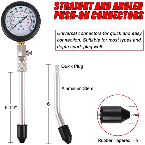 Jifetor Engine Compression Tester Gauge Kit Cylinder Test Pressure Gage Tool 9Pcs Set With Adapters For Testing Small Gas Petrol Gasoline Engine On Automotive Motorcycle Auto Outboard Motor Snowmobile #TOP4