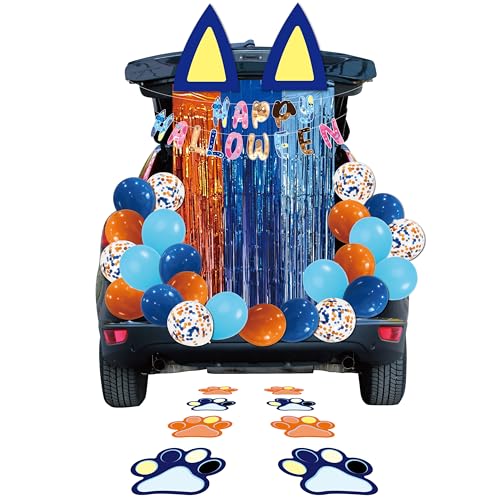 Trunk or Treat Car Decorations Kit – Blue Dog Halloween Theme for SUV, Sedan, or Truck – Includes Paw Stickers, Banner, Tinsel Backdrop & Balloons – Easy Setup for Church, School & Community Events