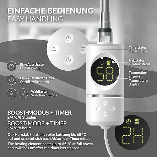 Régulateur de température blanc 900W ML-Design pour sèche-serviette électrique