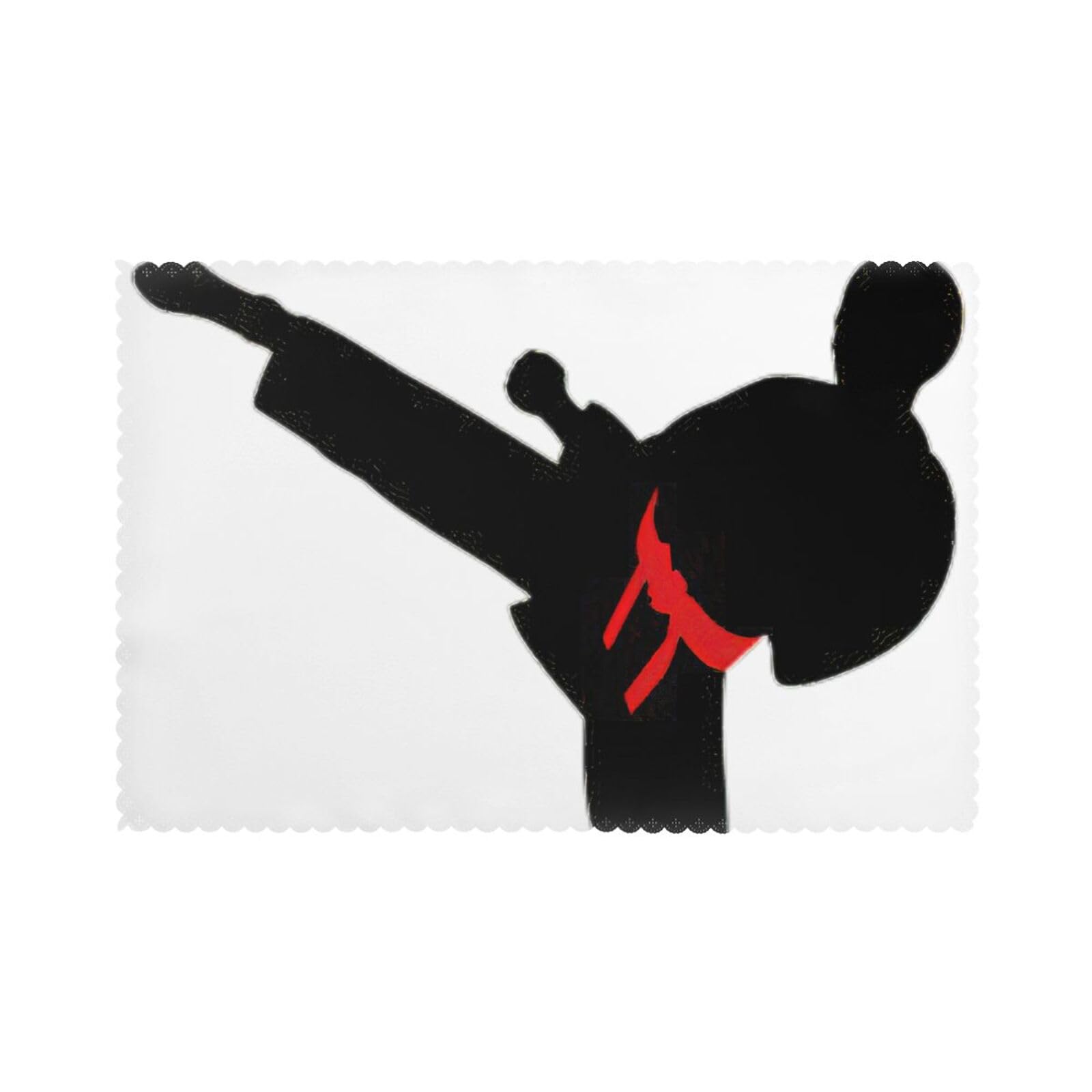 Karate Boy Vector Changeable Belt Color Print Placemats Set Of 6, 12x18 Inch Polyester Washable Heat Resistant Kitchen Dining Table Mats
