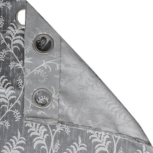 Image of STITCHNEST Fern Leaf Jacquard Door Curtain - Grey, 7 Feet, Grommet Top - Pack of 1 Stylish Curtain for Bedroom & Living Room