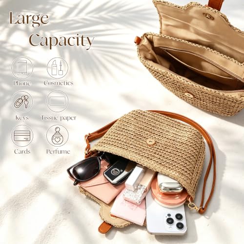 Image of Straw Bag Beach Purse Summer Purses for Women Vacation Handbags Woven Crossbody Bags Straw Shoulder Bag