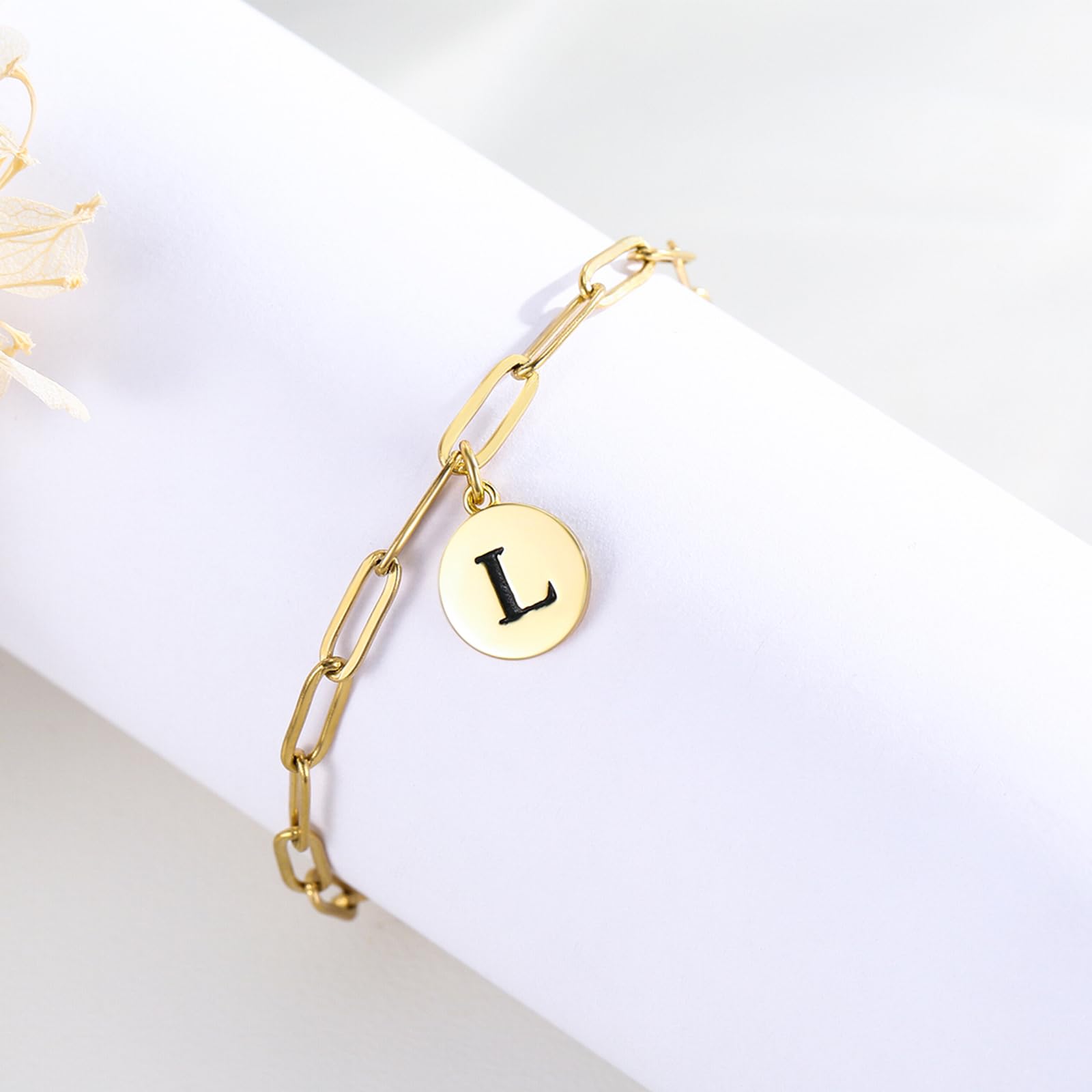 OHAYOO Pulsera de oro con inicial para mujeres y niñas, pulsera de plata de ley con letras de la suerte, pulseras con nombre personalizado para mujeres, adolescentes, niñas, regalos para su novia,
