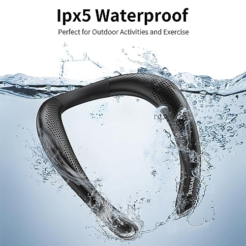 Image of BUGANI Neckband Bluetooth Speaker, Wireless Neck Speaker True 3D Stereo Sound, Lightweight Personal Body Speakers with 24H Playtime, Waterproof Shoulder Speaker Built-in Mic, Comfortable Design, Black