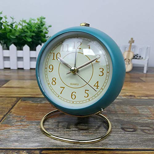 Image of SHISEDECO Small Tableclocks Classic Non-Ticking Tabletop Alarm Clock | Lake Blue, 4 Inches, Night Light, Battery Operated Metal Analog Deskclock for Living Room, Bedroom, Bedside,Shelf Decor