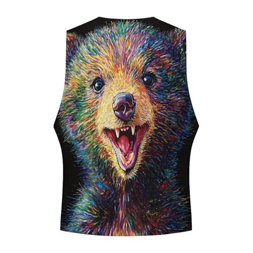 Smiling Bear Art Poster Casual Suit Vest for Men Formal Business Dress Regular Fit Waistcoat Tuxedo4
