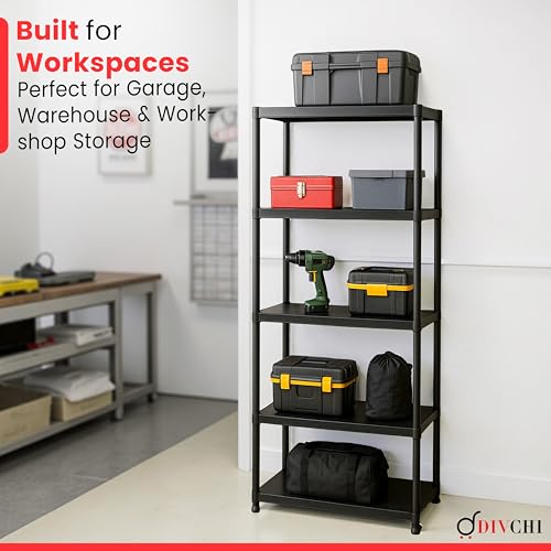 DIVCHI 5 Tier Plastic Storage Shelving Unit | Heavy Duty Shelf Rack for Home, Garage, Office & Utility Room | Shelf Rack (Black) - Image 6