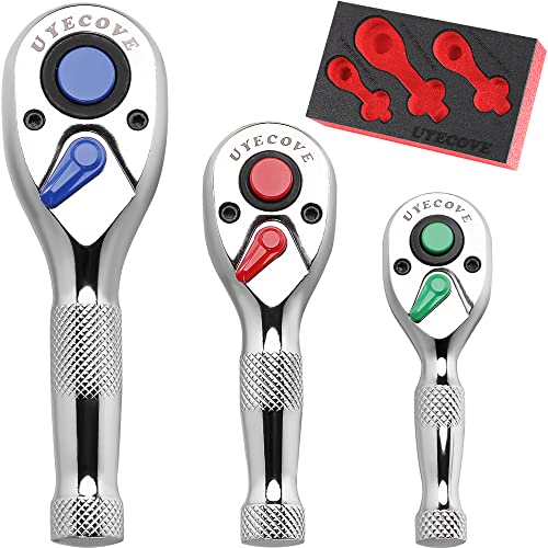 Image of Ratchet Set 3PCs-1 /4 3 /8 inch 1 /2 inch Drive Stubby Ratchet Wrench Set