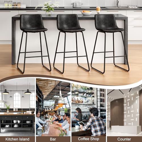 Image of REONEY Bar Stools Set of 4, 26 inch Urban Faux Leather Counter Stools, Black