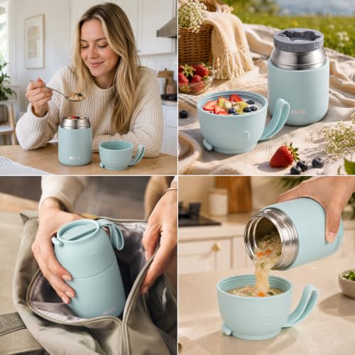 Image of Insulated Food Jar for Hot Food 17 oz Soup Thermal Food Containers for Lunch, Triple Layer Insulation Stainless Steel Food Jar with Spoon