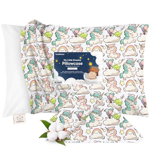 Image of KeaBabies Toddler Pillowcase 13 inchx18 inch - Organic Cotton Toddler Pillowcase for Kids,Boys,Girls,Soft & Durable Cotton Cover for Miniature Sleepy Pillows,Cute Colors,Pillow Sold Separately(Unicorn Dreams)