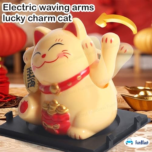 Image of FunBlast Maneki Neko Lucky Cat, Waving Arm Solar Powered Good Luck Wealth Welcoming Display Car Decor Paw Up with Arm, Decor Item for Home, Office and Car (Random Color;Pack of 2)
