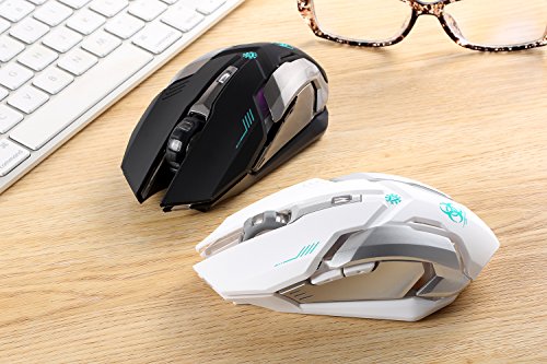 Wireless Gaming Mouse, VEGCOO C8 Silent Click Wireless Rechargeable Mouse with Colorful LED Lights and 2400/1600/1000 DPI 400mah Lithium Battery for Laptop and Computer (C9 Black)
