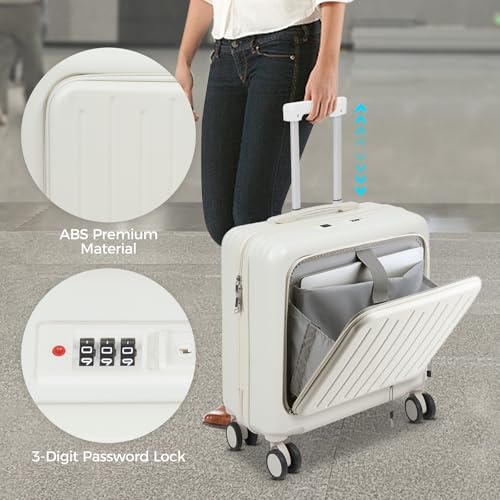 18" Carry On Luggage, Travel Luggage Suitcase with Cup Holder/Usb Interface/Password Lock, Portable Carry On Suitcase with Wheels for Business or Trip,66.14 lbs Large Capacity3