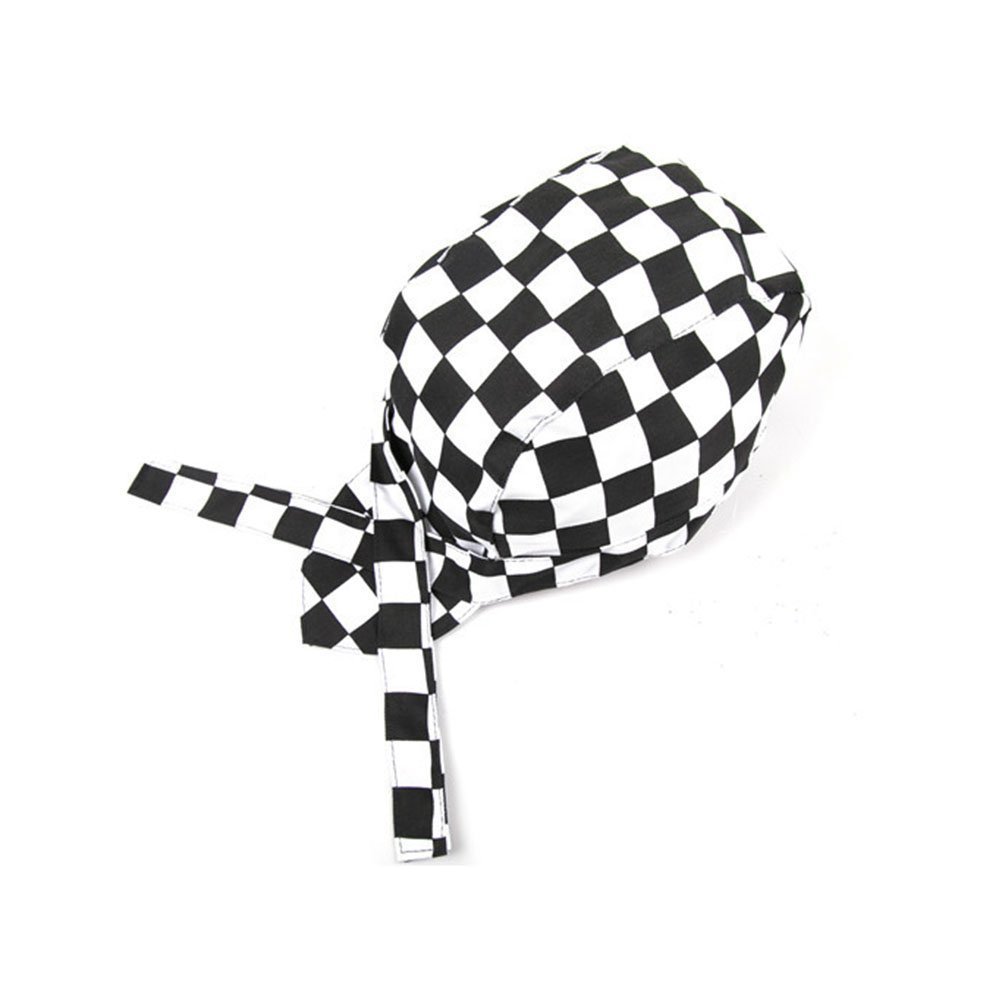 LEORX Catering Skull Cap Checkered Chefs Hat Turban for Kitchen (Black+White)