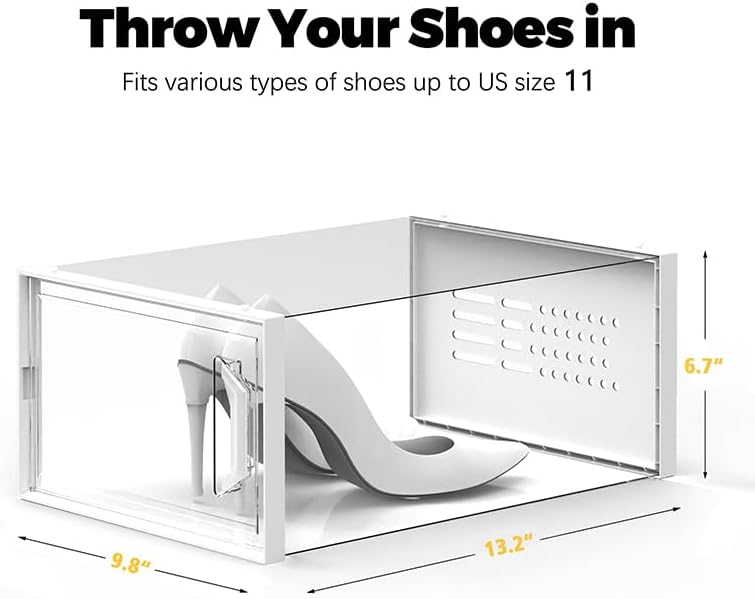 Miniatura 2 de SEE SPRING Caja de almacenamiento extragrande para zapatos tamaño 11, organizador de zapatos apilable de plástico transparente para armario, ahorro