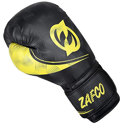 Zafco Boxing Gloves For Men & Women Training Pro Punching Heavy Bag Mitts Mma Muay Thai Sparring Kickboxing Gloves (Black/Yellow, 14Oz) #TOP4