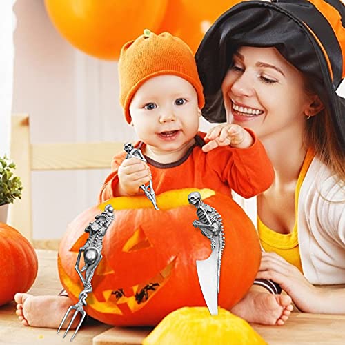 3Pcs Cup Dinnerware Set Includes Fork Knife Spoon Skeletal Tableware, Made Of Durable Metal, Kitchen Utensils Skull Cutlery Halloween Decoration Gift For Kids (Silver, 3Pc) #TOP2