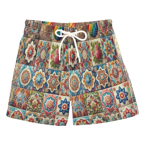 Colorful Tile Wall Boys Swim Trunks Quick Dry Toddler Swimsuit Boy Bathing Suits Board Shorts Swimwear 4T