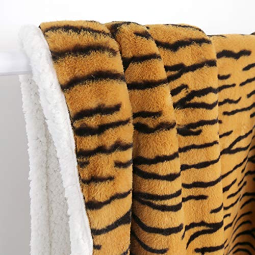 Sleepwish Tiger Stripe Soft Blanket Tiger Print Fleece Blanket Decorative Sofa Couch And Floor Throw Warm Cozy Fuzzy Bed Cover Long Shaggy Hair Faux Fur Sherpa Backing Black And Tan 63 X 79 Inches #TOP6