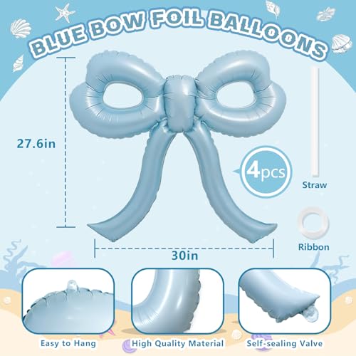 Image of 4 Pcs Baby Blue Bow Balloons Bow Birthday Party Decorations for Girl Women Bow Decor Blue Birthday Decorations Giant Dusty Blue Balloons for Baby Shower Bridal Bachelorette Party Supplies