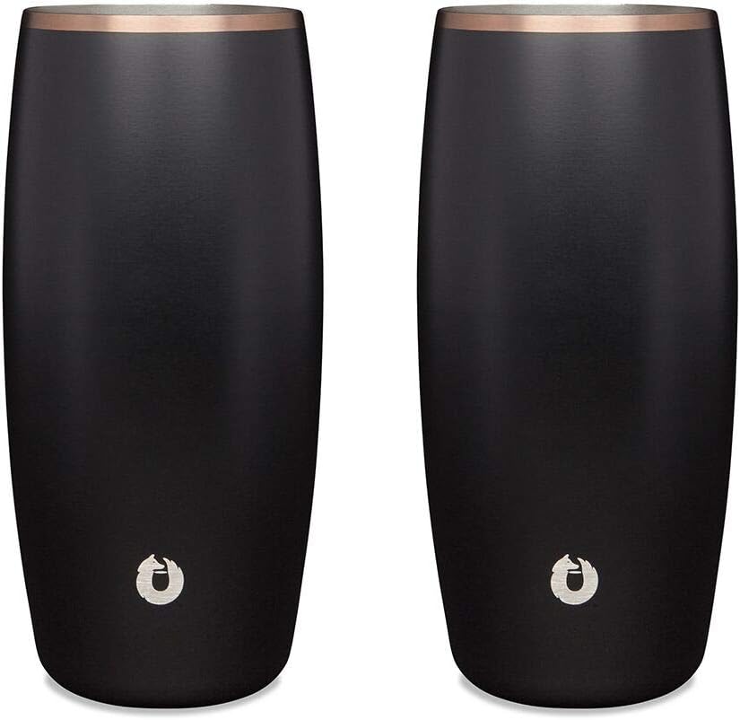 SNOWFOX Premium Vacuum Insulated Stainless Steel Beer Glass, Home Bar Accessories, Elegant Bartending, Lightweight Pint Glasses, Sleek Drinkware, Frosty Beverages Stay Cold, 18oz, Set of 2,Black/Gold