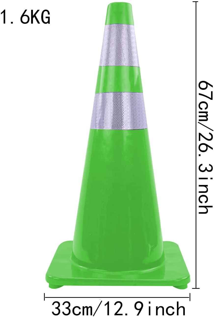 Cônes de sécurité portatifs en PVC Durable avec 2 Bandes réfléchissantes. Cônes lestés pour la signalisation routière et la Conduite (4 Paquets Verts) (2 Paquets Verts)