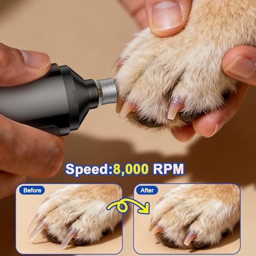 Dog Nail Grinder, Quiet and Low-Vibration Dog Nail Trimmers for Large Dogs, Medium, Small Dogs Cats Pets, Upgrade Professional Electric Pet Paws Toenail Grooming Tool Black - Image 6