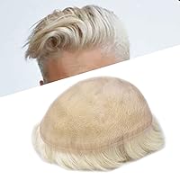 Vista 10 de Sistema de cabello de encaje francés para hombres, pieza de cabello humano real, encaje frontal, tupé, nudo blanqueado, línea capilar natural