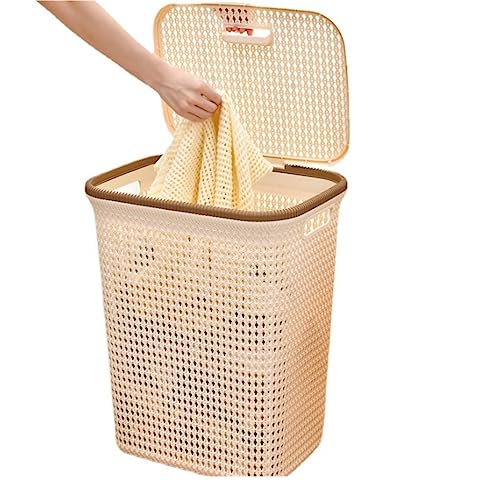 Cesto portabiancheria in plastica con coperchio per riporre e organizzare il bagno