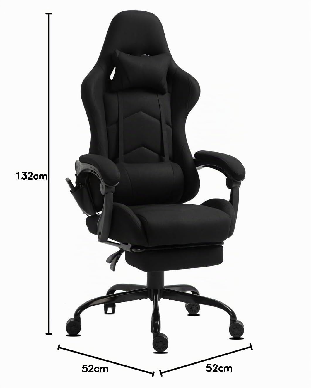 Delman Gaming Chaise Racing Chaise de Bureau Chaise d'ordinateur Fonction Massage avec 6 Points de Vibration Fauteuil de Direction Tissu Repose-Pieds Ergonomique 1036 (Black)