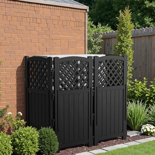 Image of Greesum Outdoor Air Conditioner Fence, Privacy Screen 4 Panels, Black