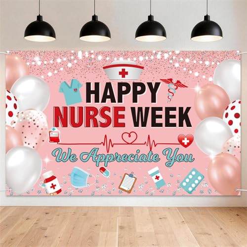 YVAINE Happy Nurses Week Banner Nurse Appreciation Week Decoration Thank You Nurses Backdrop Large Happy National Nurses Week Banner 2026 Nurse Day Party Supplies 70.943.3 Inch