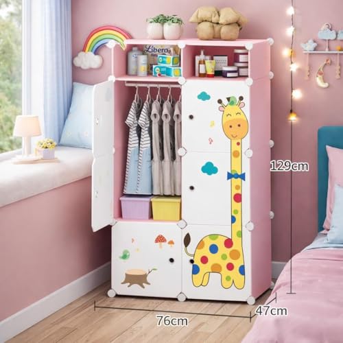 Image of Plastic Wardrobe for Clothes | Plastic Almirah for Kids | 6+2-Cube Baby Cupboard for Clothes Storage | Portable Collapsible Wardrobe | DIY Kids Almirah for Bedroom - Cute Animal Print