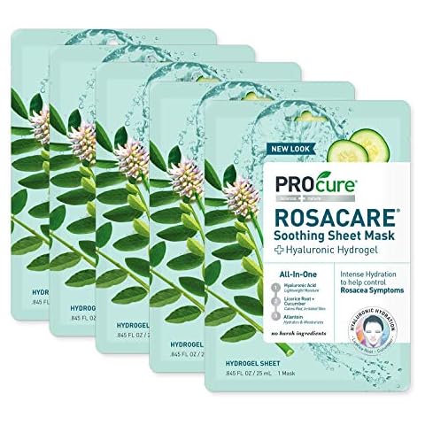 PROcure Rosacare Soothing Sheet Face Mask with Hyaluronic Hydrogel for Rosacea Symptoms, 5 Masks Cover